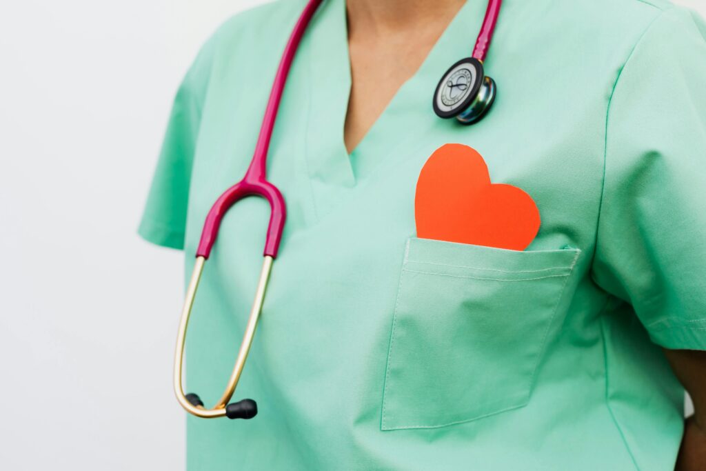 Picture showing chest of a nurse wearing a Stethoscope